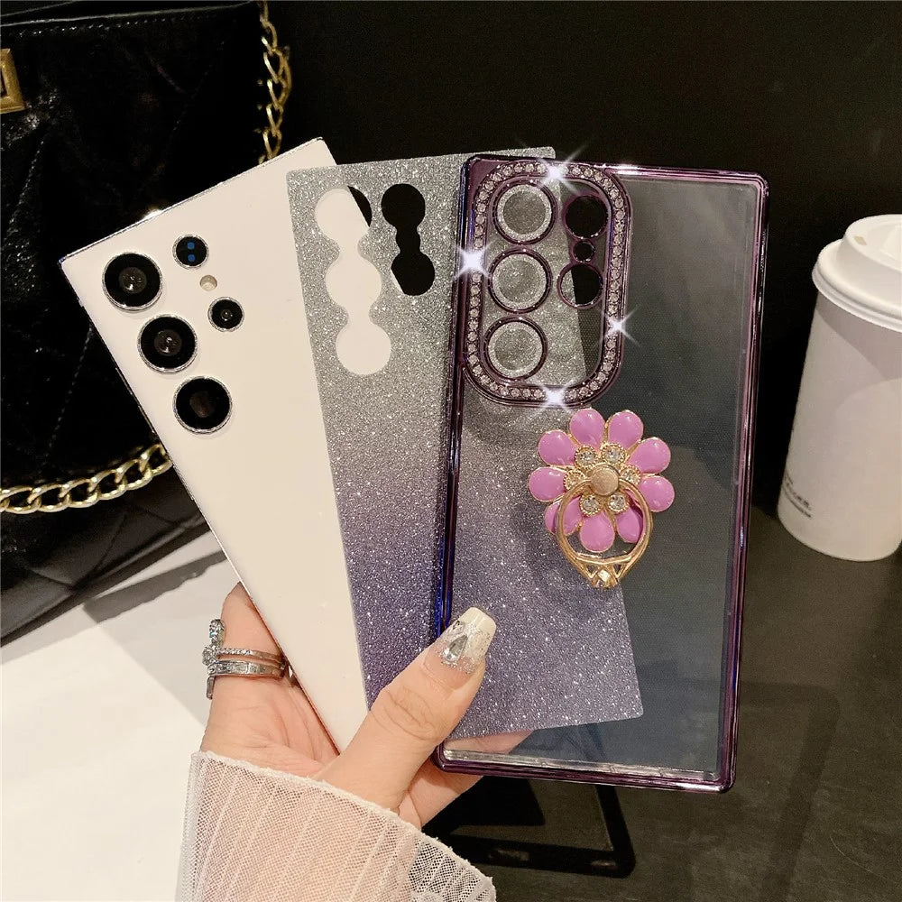 For Samsung Galaxy S25 Ultra Case Electroplated Edge Kickstand Phone Cover with Camera Lens Film - Gold - 4