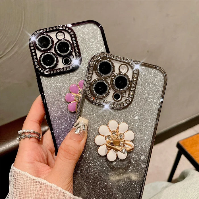 For iPhone 16 Pro Max Case Electroplated Edge Kickstand Phone Cover with Camera Lens Film - Blue - 6