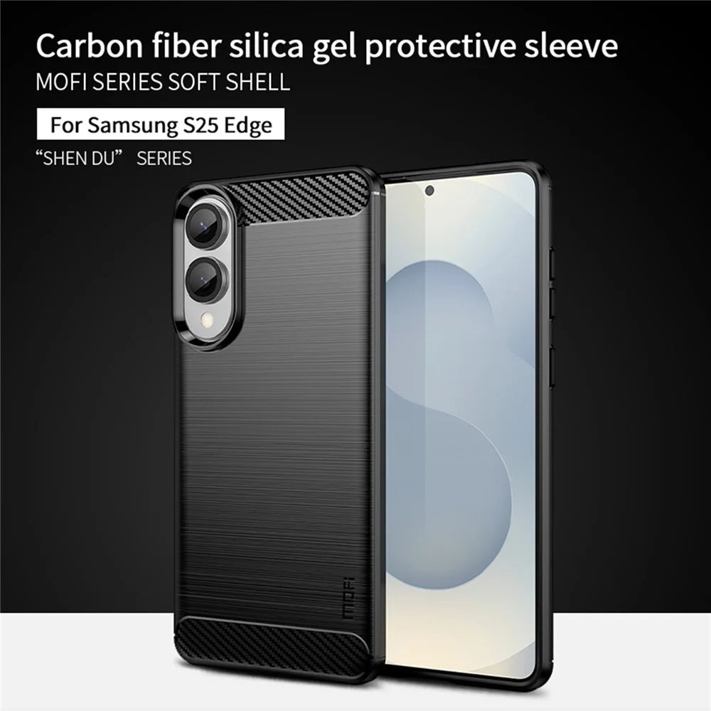 MOFI For Samsung Galaxy S25 Edge Back Cover  Brushed Texture Carbon Fiber Soft TPU Case - Black - 2