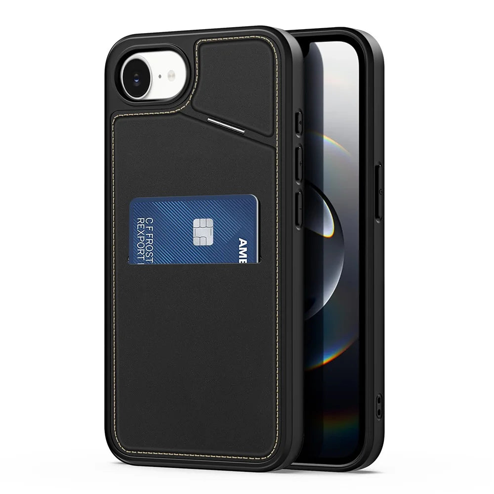 DUX DUCIS For iPhone 17e / 16e Magnetic Case  Rafi II Series Leather Back Cover with RFID Blocking Card Slots - Black - 1