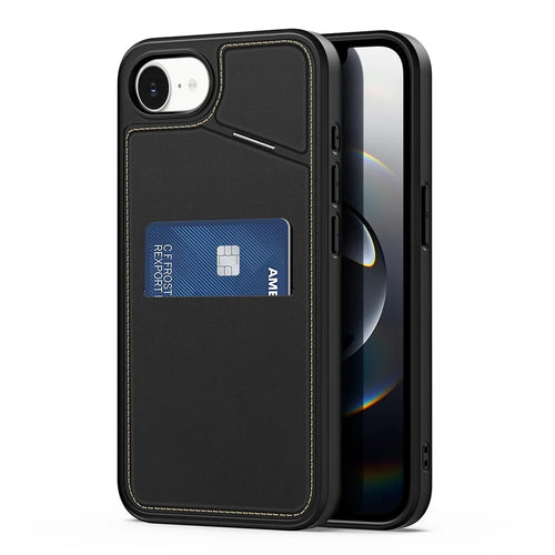 DUX DUCIS For iPhone 17e / 16e Magnetic Case  Rafi II Series Leather Back Cover with RFID Blocking Card Slots - Black - 1