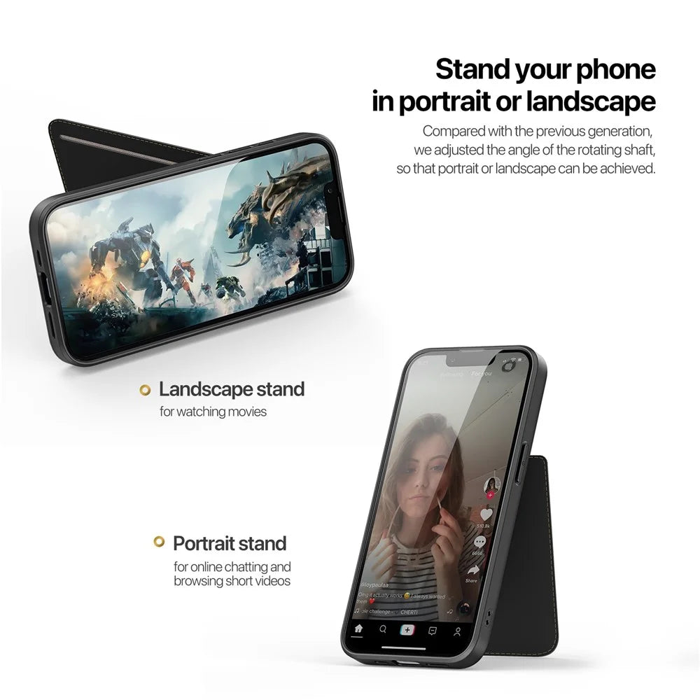DUX DUCIS For iPhone 17e / 16e Magnetic Case  Rafi II Series Leather Back Cover with RFID Blocking Card Slots - Black - 4