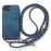 For iPhone 17e / 16e Retro Leather Phone Back Cover with Adjustable Strap - Blue - 1