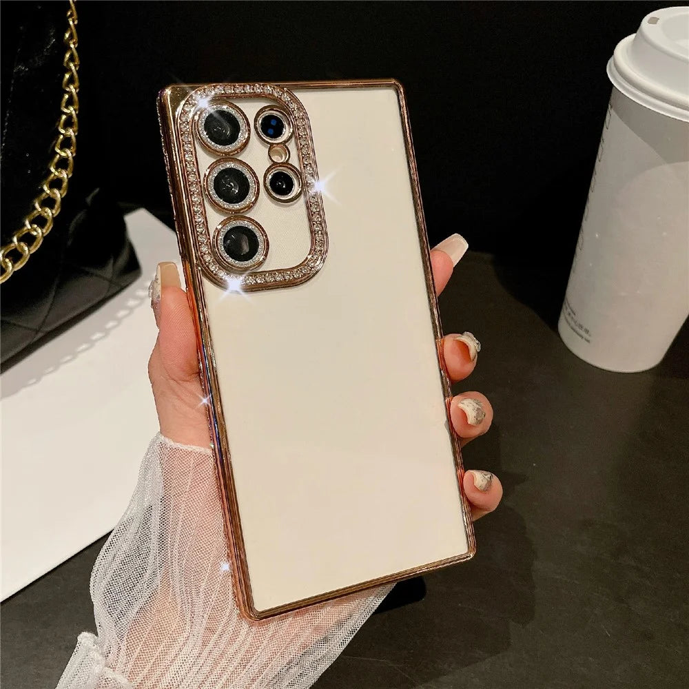For Samsung Galaxy S25 Ultra Case Clear TPU Phone Cover with Glitter Lens Film - Gold - 1