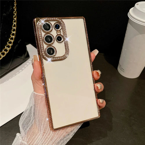 For Samsung Galaxy S25 Ultra Case Clear TPU Phone Cover with Glitter Lens Film - Gold - 1