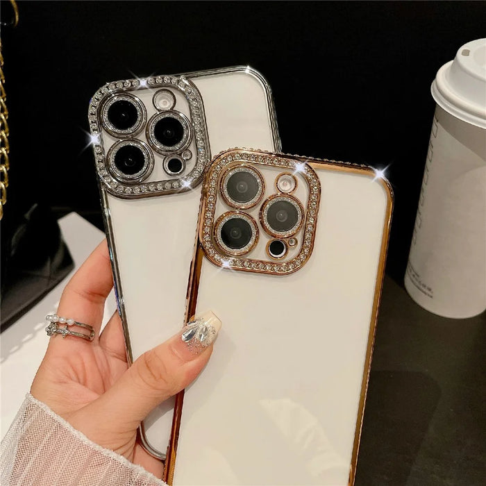 For iPhone 16 Pro Max Case Clear TPU Phone Cover with Glitter Lens Film - Blue - 5