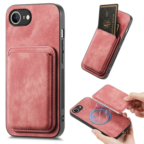 For iPhone 17e / 16e Case Compatible with MagSafe Leather Back Cover with Detachable Card Holder - Pink - 1