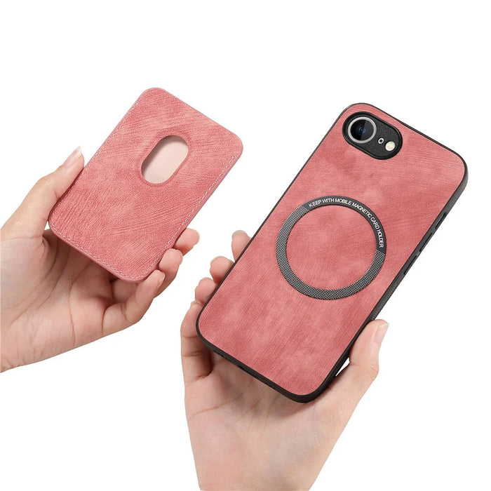For iPhone 17e / 16e Case Compatible with MagSafe Leather Back Cover with Detachable Card Holder - Pink - 3