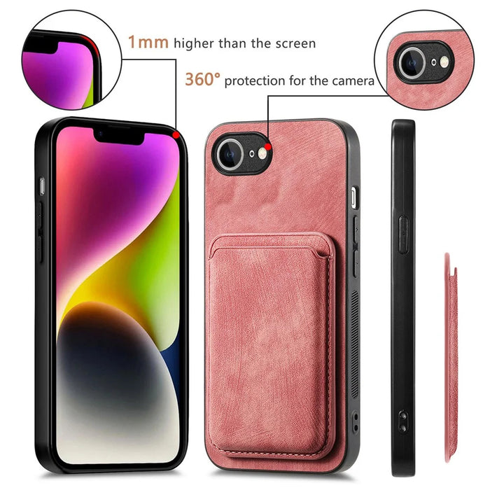 For iPhone 17e / 16e Case Compatible with MagSafe Leather Back Cover with Detachable Card Holder - Pink - 5