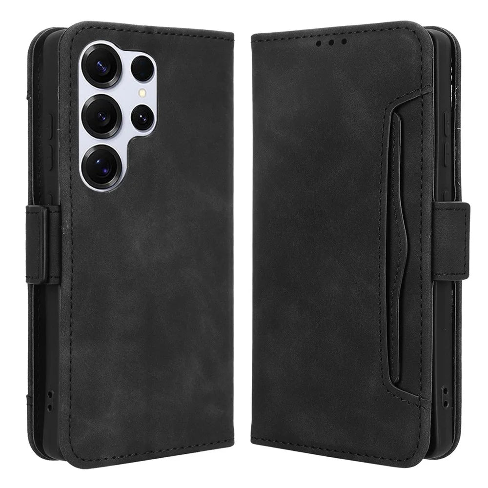For Samsung Galaxy S25 Ultra Case Leather Phone Wallet Cover with Multiple Card Slots - Black - 1