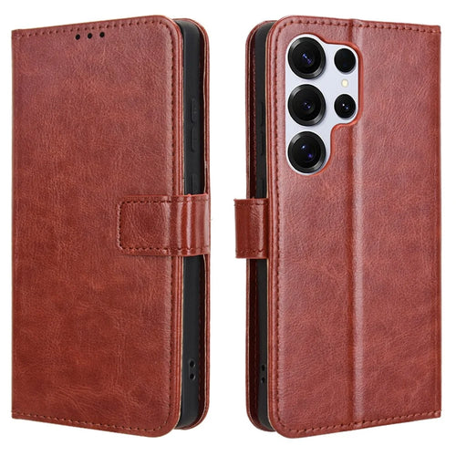 For Samsung Galaxy S25 Ultra Case Crazy Horse Texture PU Leather Phone Wallet Cover - Brown - 1