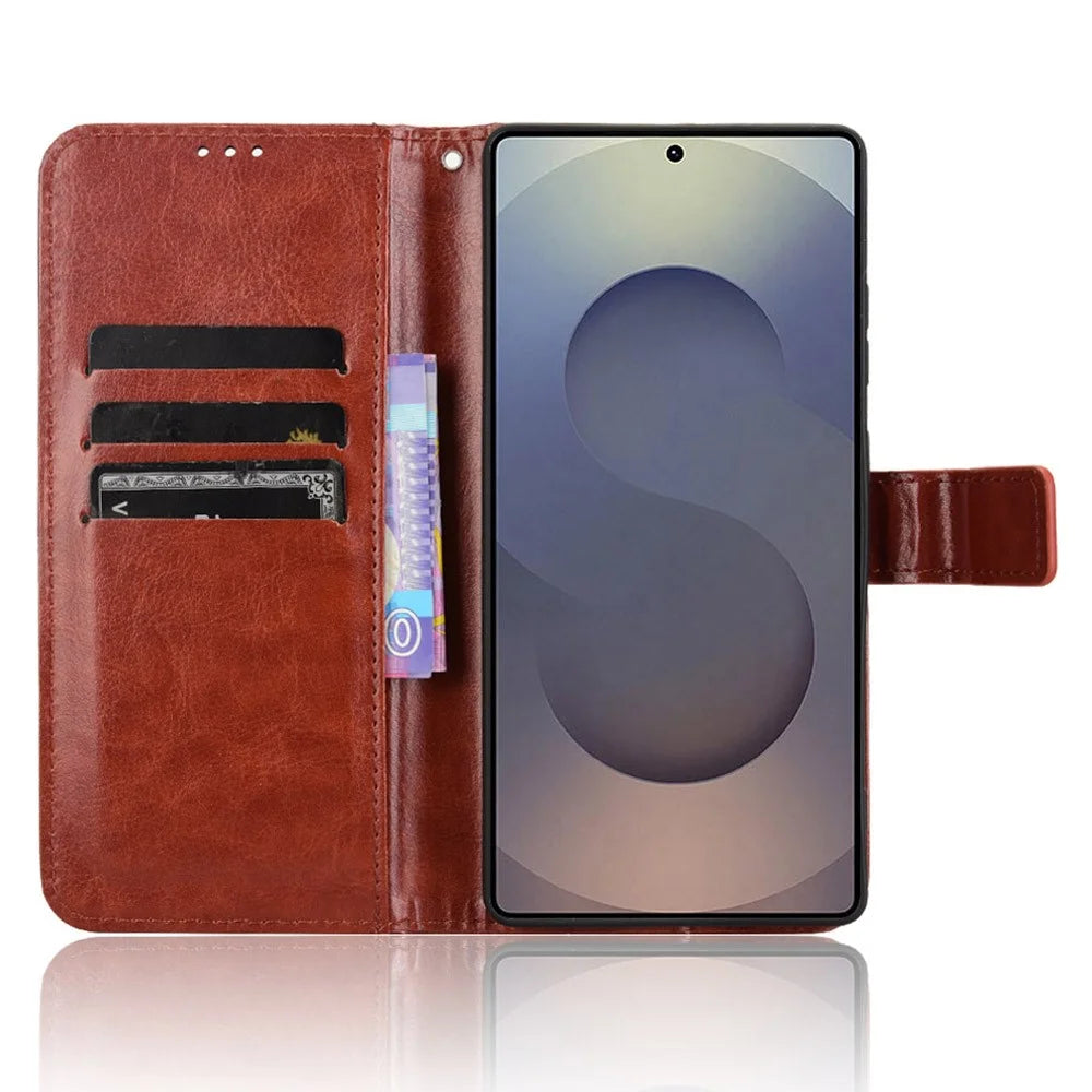 For Samsung Galaxy S25 Ultra Case Crazy Horse Texture PU Leather Phone Wallet Cover - Brown - 2