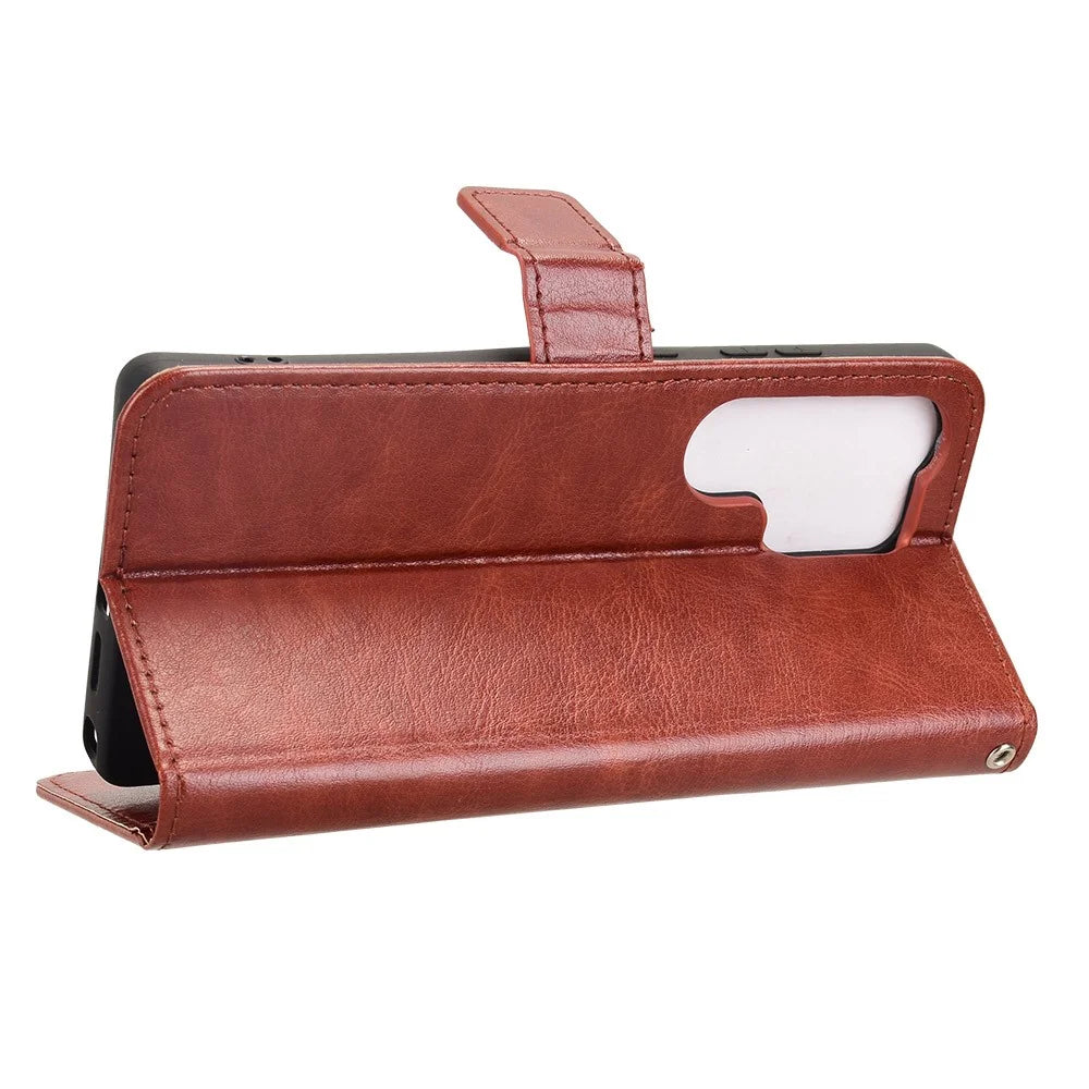 For Samsung Galaxy S25 Ultra Case Crazy Horse Texture PU Leather Phone Wallet Cover - Brown - 3