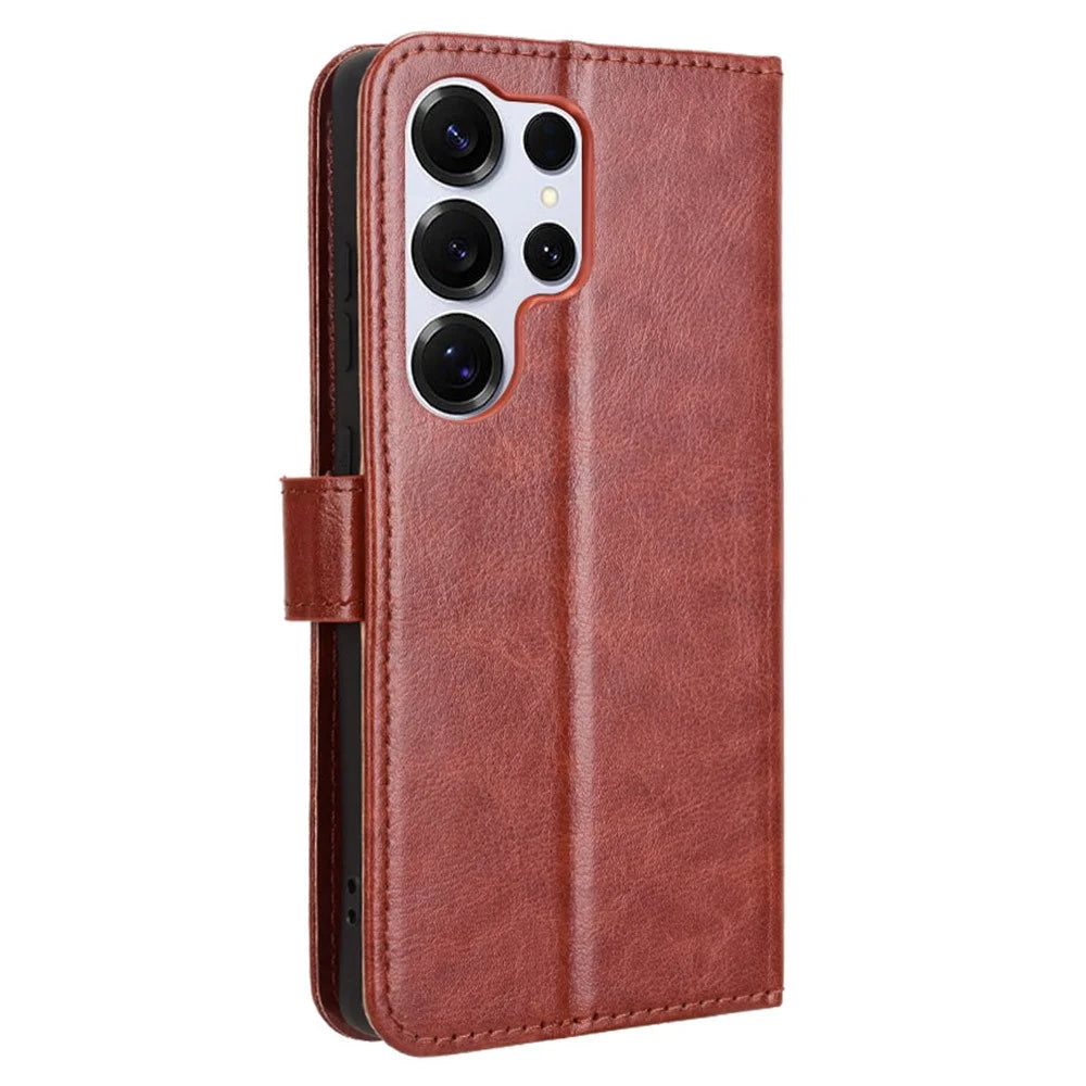 For Samsung Galaxy S25 Ultra Case Crazy Horse Texture PU Leather Phone Wallet Cover - Brown - 6