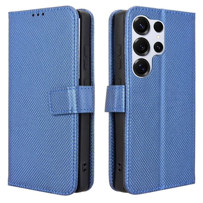 For Samsung Galaxy S25 Ultra Case PU Leather Diamond Texture Wallet Phone Cover - Blue - 1