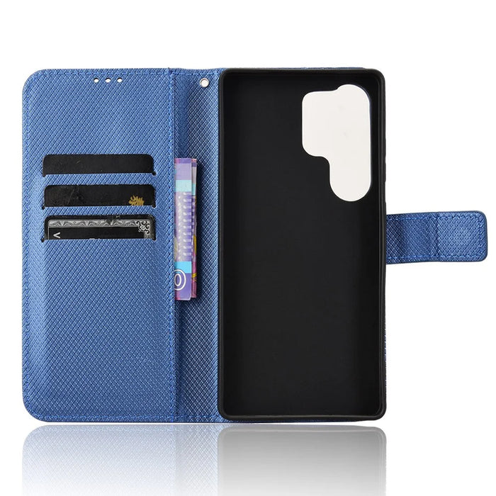 For Samsung Galaxy S25 Ultra Case PU Leather Diamond Texture Wallet Phone Cover - Blue - 4