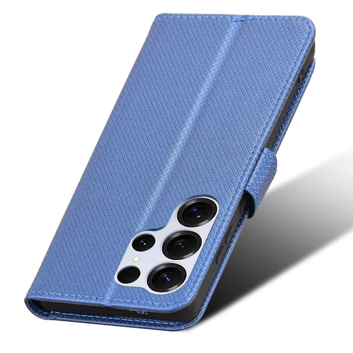 For Samsung Galaxy S25 Ultra Case PU Leather Diamond Texture Wallet Phone Cover - Blue - 5