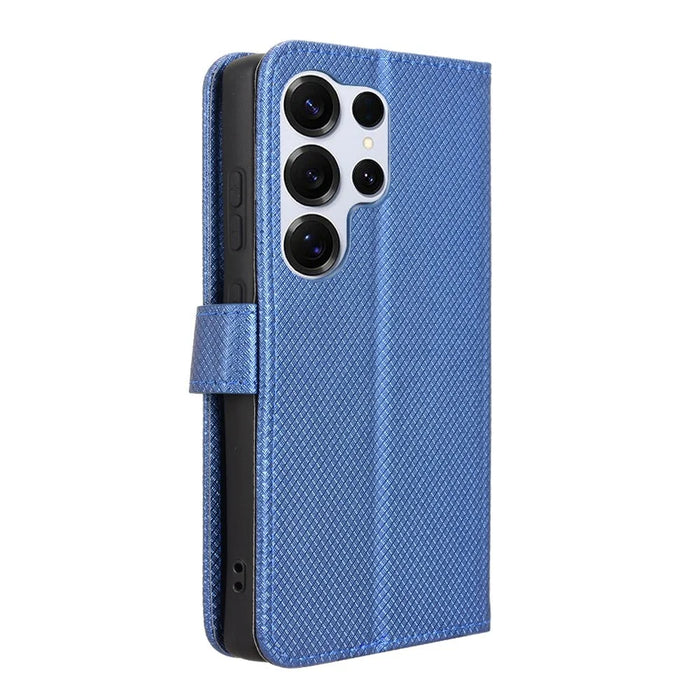 For Samsung Galaxy S25 Ultra Case PU Leather Diamond Texture Wallet Phone Cover - Blue - 7
