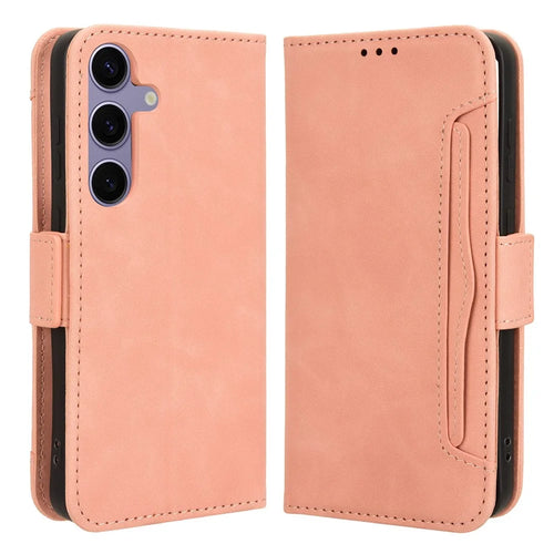 For Samsung Galaxy S25 Case Leather Phone Wallet Cover with Multiple Card Slots - Pink - 1