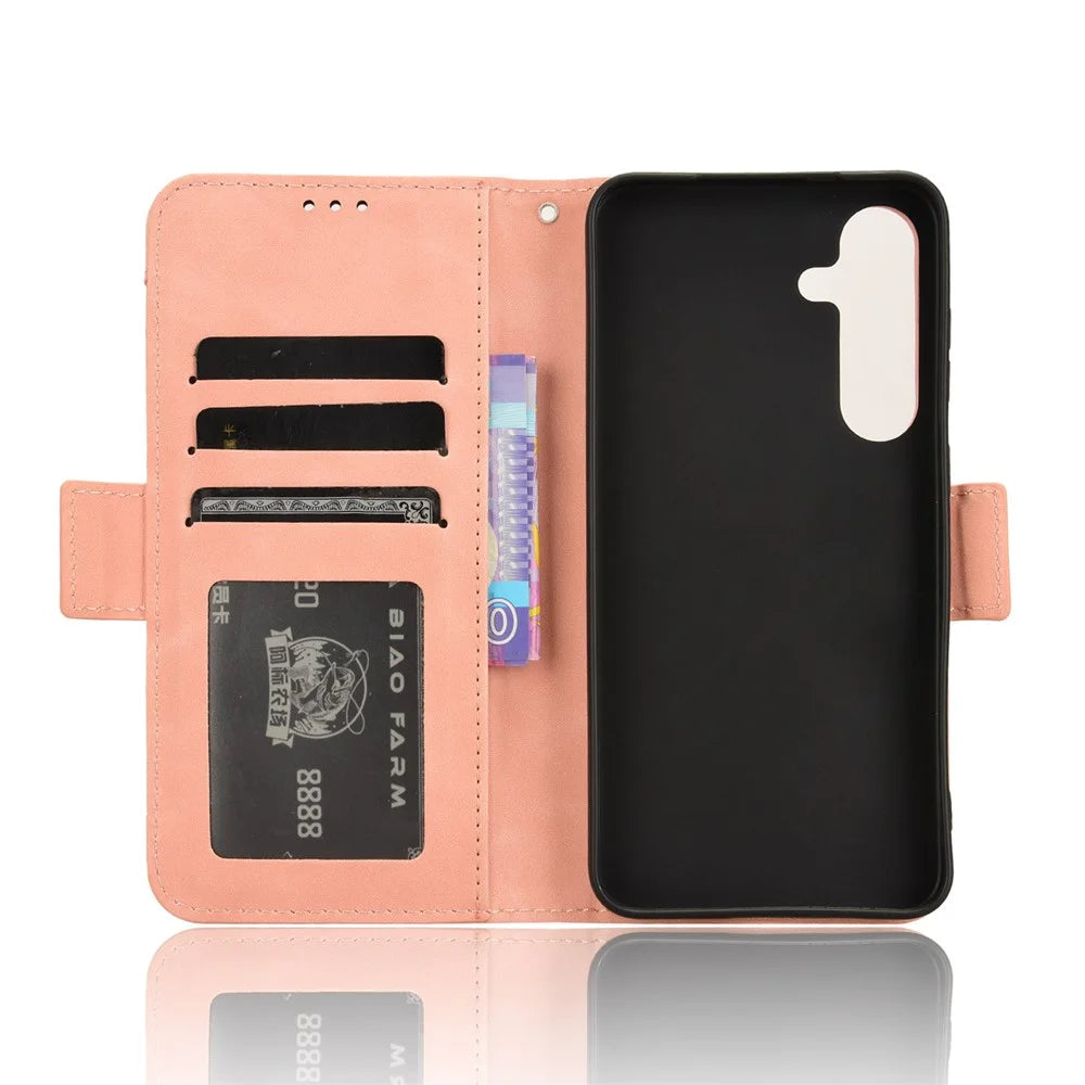 For Samsung Galaxy S25 Case Leather Phone Wallet Cover with Multiple Card Slots - Pink - 5