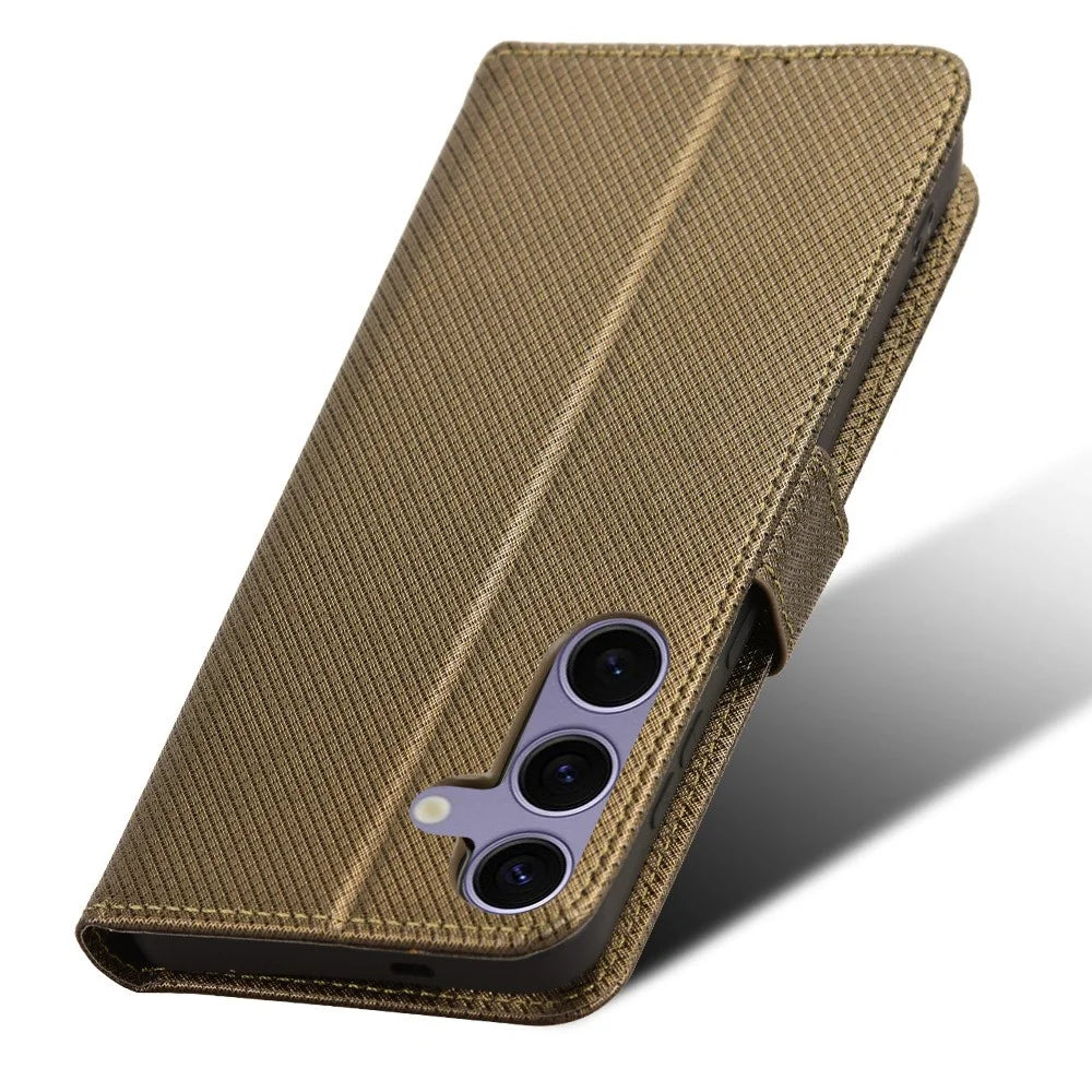 For Samsung Galaxy S25 Case PU Leather Diamond Texture Wallet Phone Cover - Brown - 5