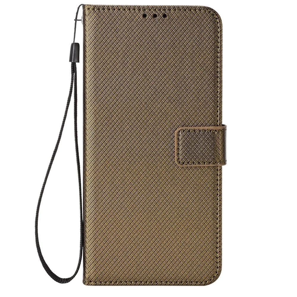 For Samsung Galaxy S25 Case PU Leather Diamond Texture Wallet Phone Cover - Brown - 6