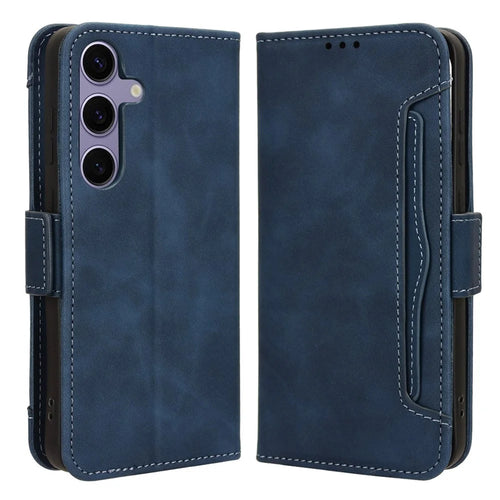 For Samsung Galaxy S25+ Leather Case Phone Wallet Cover with Multiple Card Slots - Blue - 1