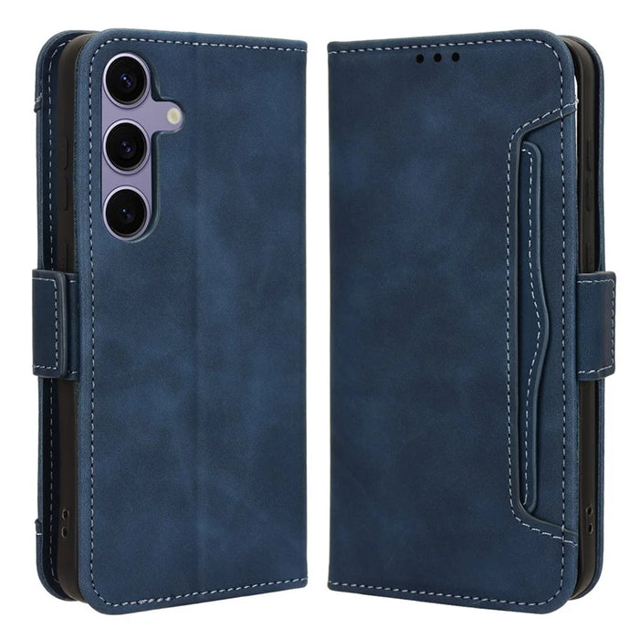 For Samsung Galaxy S25+ Leather Case Phone Wallet Cover with Multiple Card Slots - Blue - 1