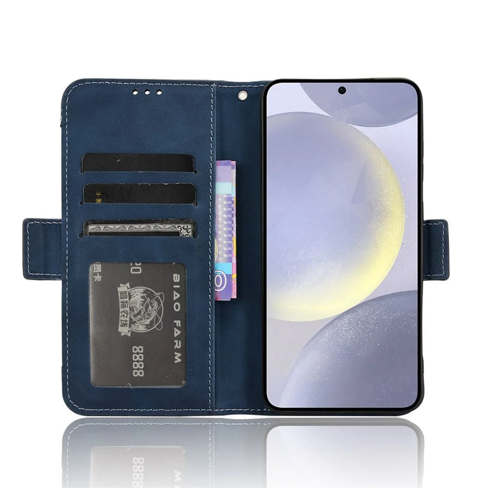 For Samsung Galaxy S25+ Leather Case Phone Wallet Cover with Multiple Card Slots - Blue - 3