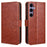 For Samsung Galaxy S25+ Case Crazy Horse Texture PU Leather Phone Wallet Cover - Brown - 1