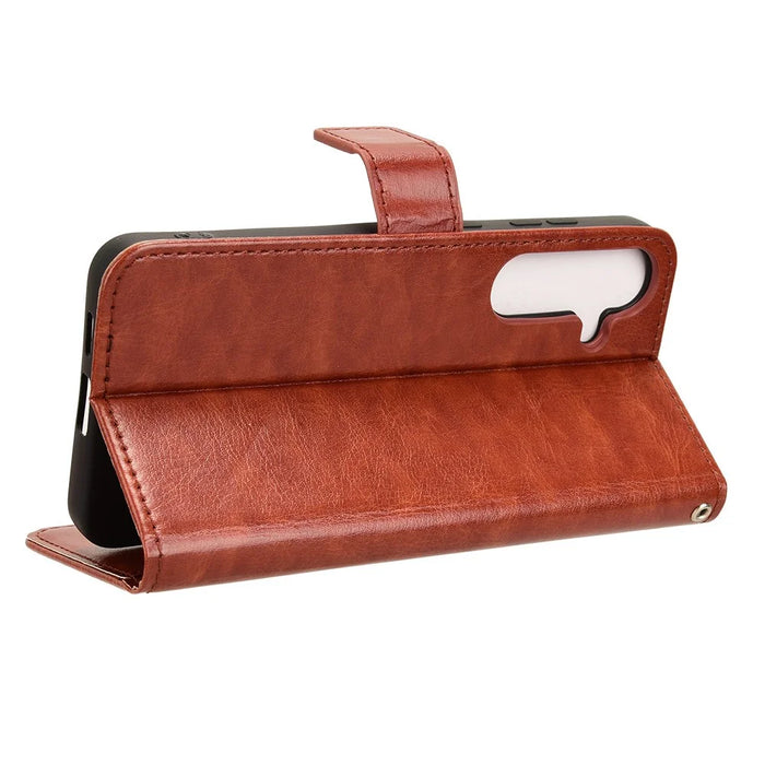 For Samsung Galaxy S25+ Case Crazy Horse Texture PU Leather Phone Wallet Cover - Brown - 3