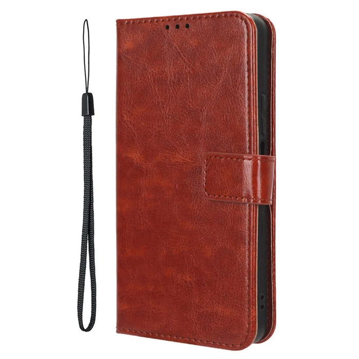 For Samsung Galaxy S25+ Case Crazy Horse Texture PU Leather Phone Wallet Cover - Brown - 5