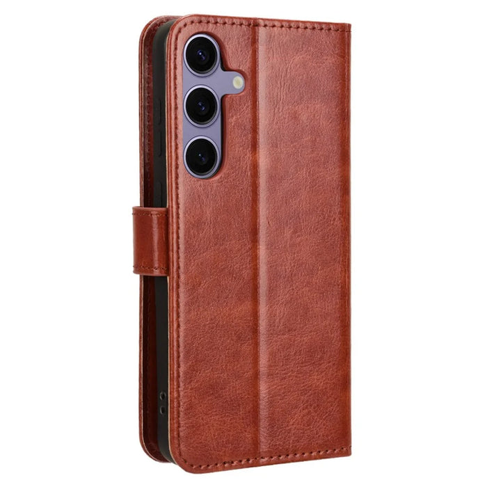 For Samsung Galaxy S25+ Case Crazy Horse Texture PU Leather Phone Wallet Cover - Brown - 6