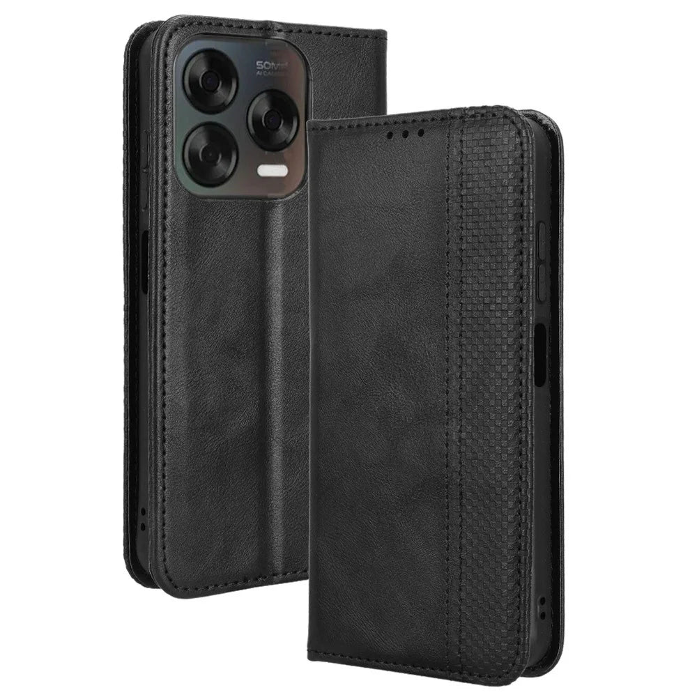 Phone Case For ZTE Blade V70 Design / Nubia V70 Design / Blade V70 Vita Wallet Stand Retro Texture Leather Phone Cover - Black - 1
