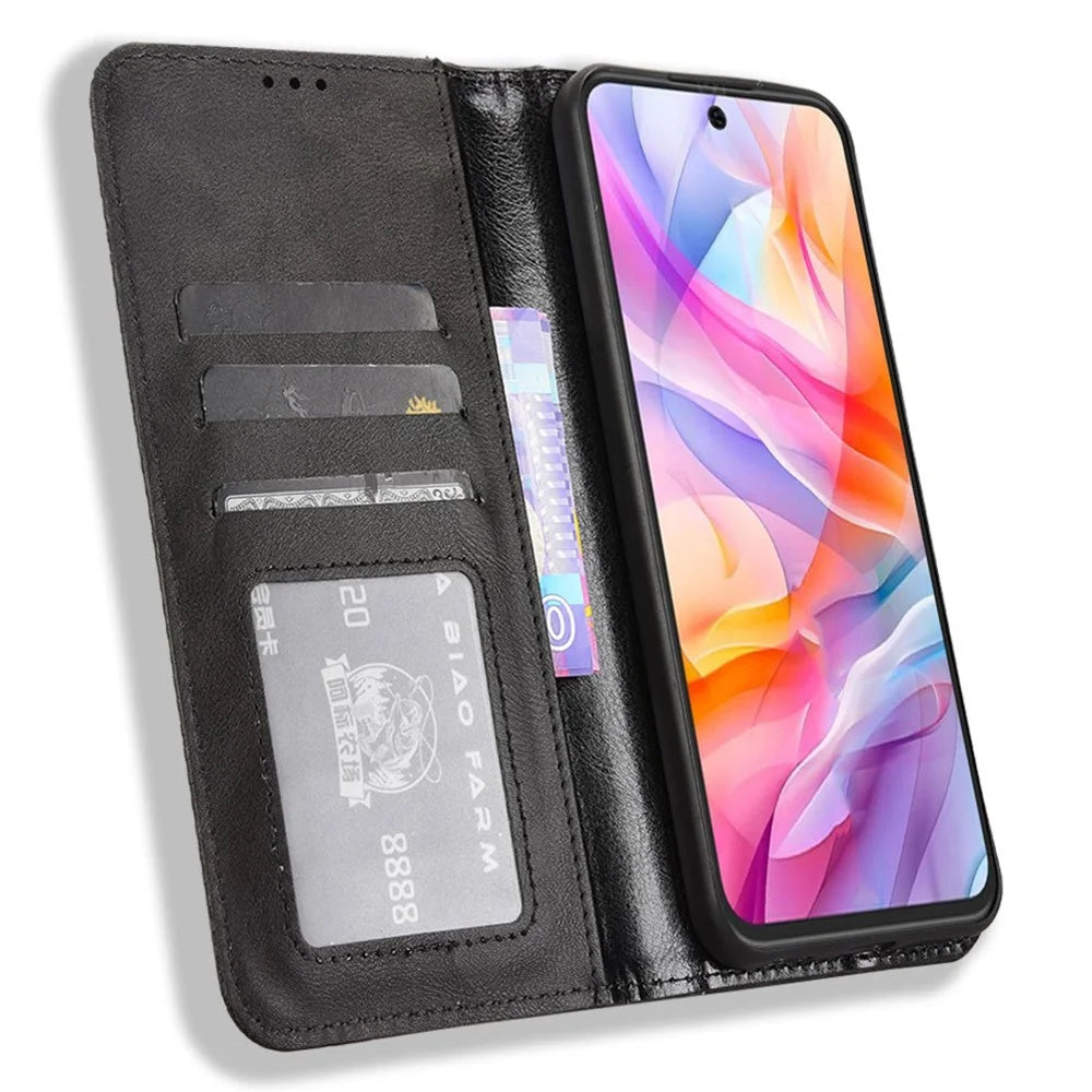 Phone Case For ZTE Blade V70 Design / Nubia V70 Design / Blade V70 Vita Wallet Stand Retro Texture Leather Phone Cover - Black - 2