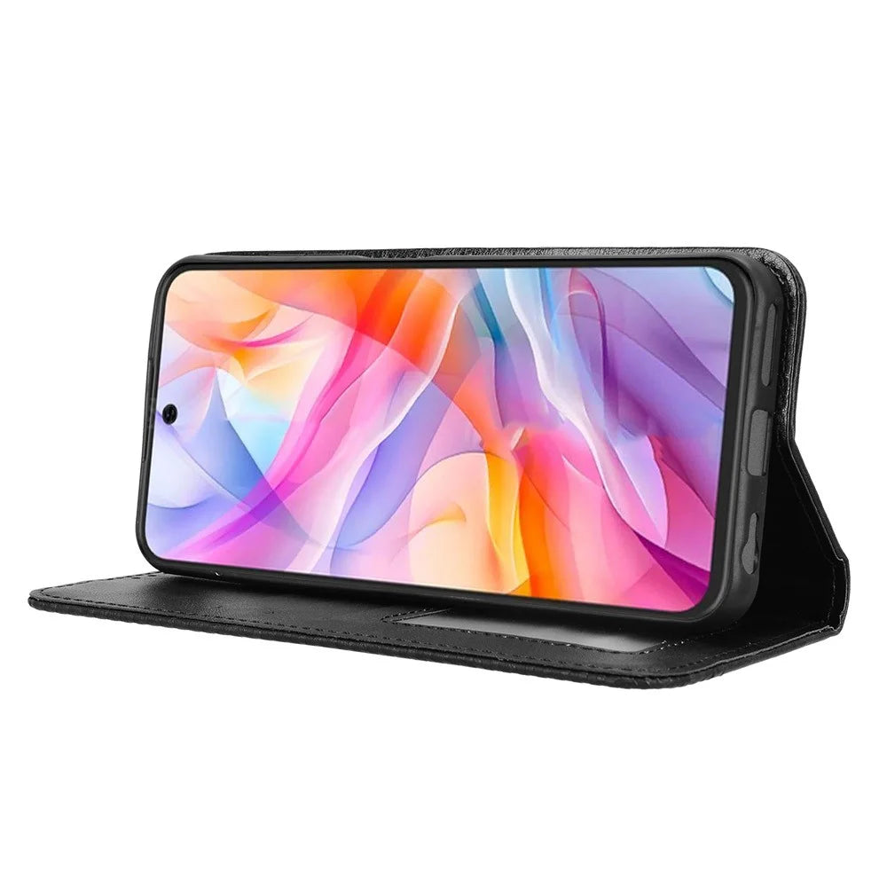 Phone Case For ZTE Blade V70 Design / Nubia V70 Design / Blade V70 Vita Wallet Stand Retro Texture Leather Phone Cover - Black - 3