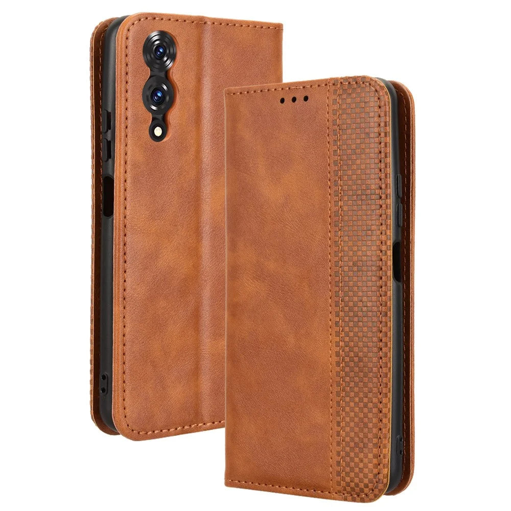 For Cubot A10 Case Wallet Stand Retro Texture Leather Phone Cover - Brown - 1