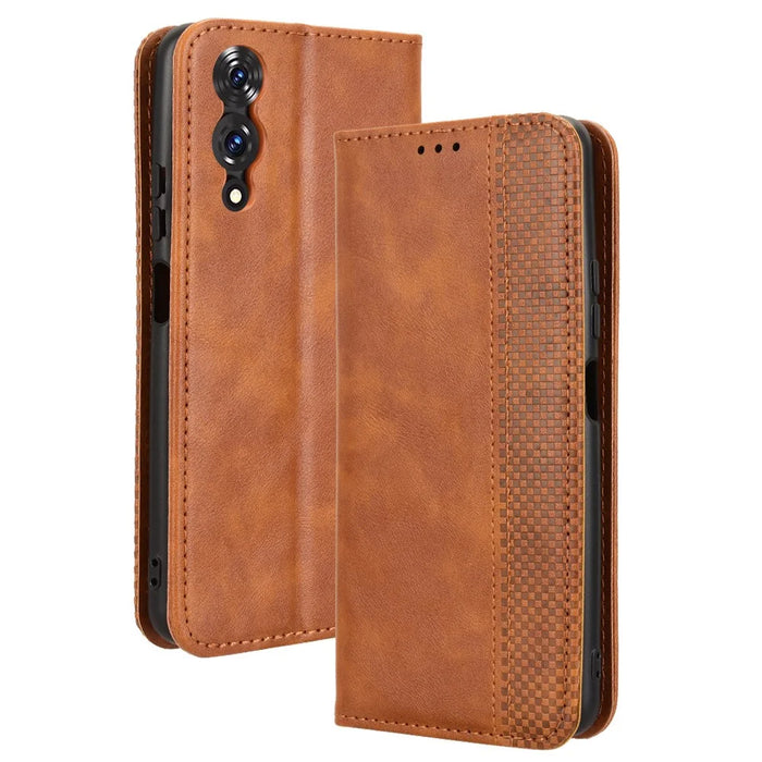 For Cubot A10 Case Wallet Stand Retro Texture Leather Phone Cover - Brown - 1