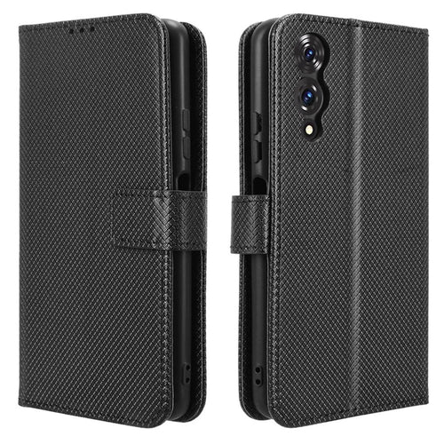 For Cubot A10 Case PU Leather Diamond Texture Wallet Phone Cover - Black - 1