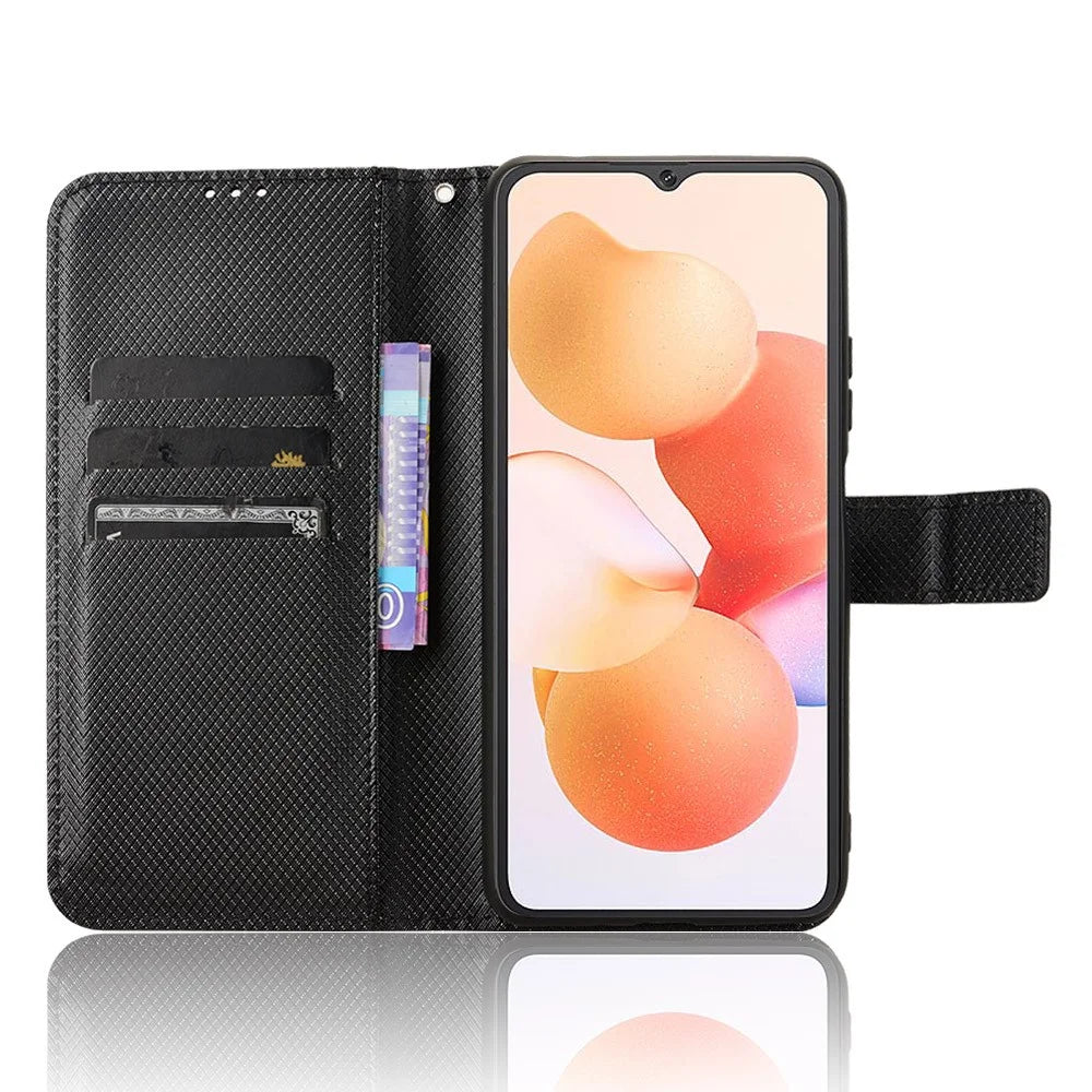 For Cubot A10 Case PU Leather Diamond Texture Wallet Phone Cover - Black - 2