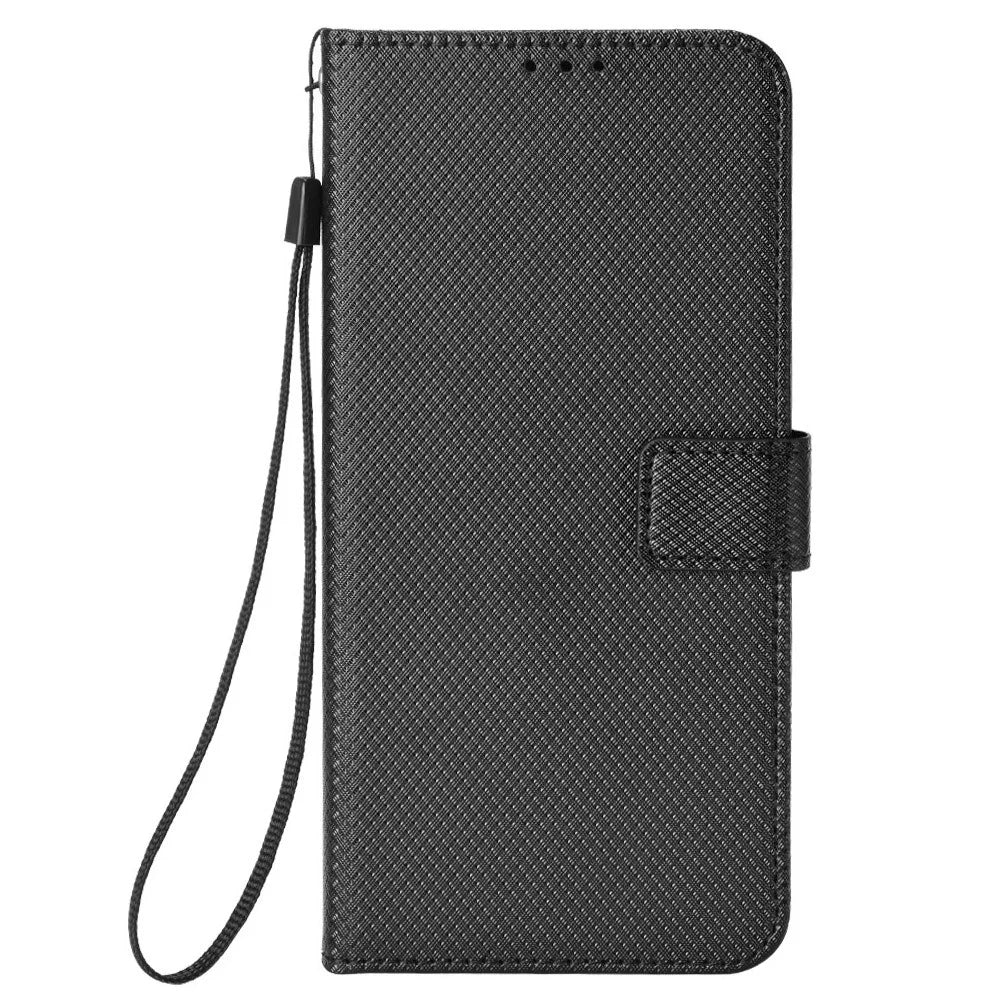 For Cubot A10 Case PU Leather Diamond Texture Wallet Phone Cover - Black - 6