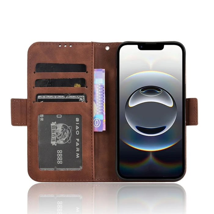 For iPhone 17e / 16e Case Leather Phone Wallet Cover with Multiple Card Slots - Brown - 3