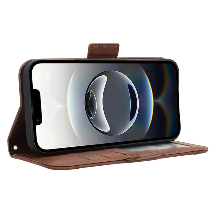 For iPhone 17e / 16e Case Leather Phone Wallet Cover with Multiple Card Slots - Brown - 4