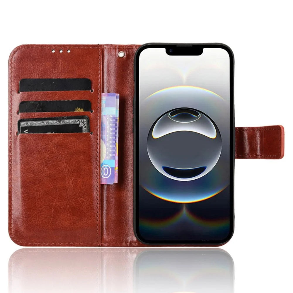 For iPhone 17e / 16e Case Crazy Horse Texture PU Leather Phone Wallet Cover - Brown - 2