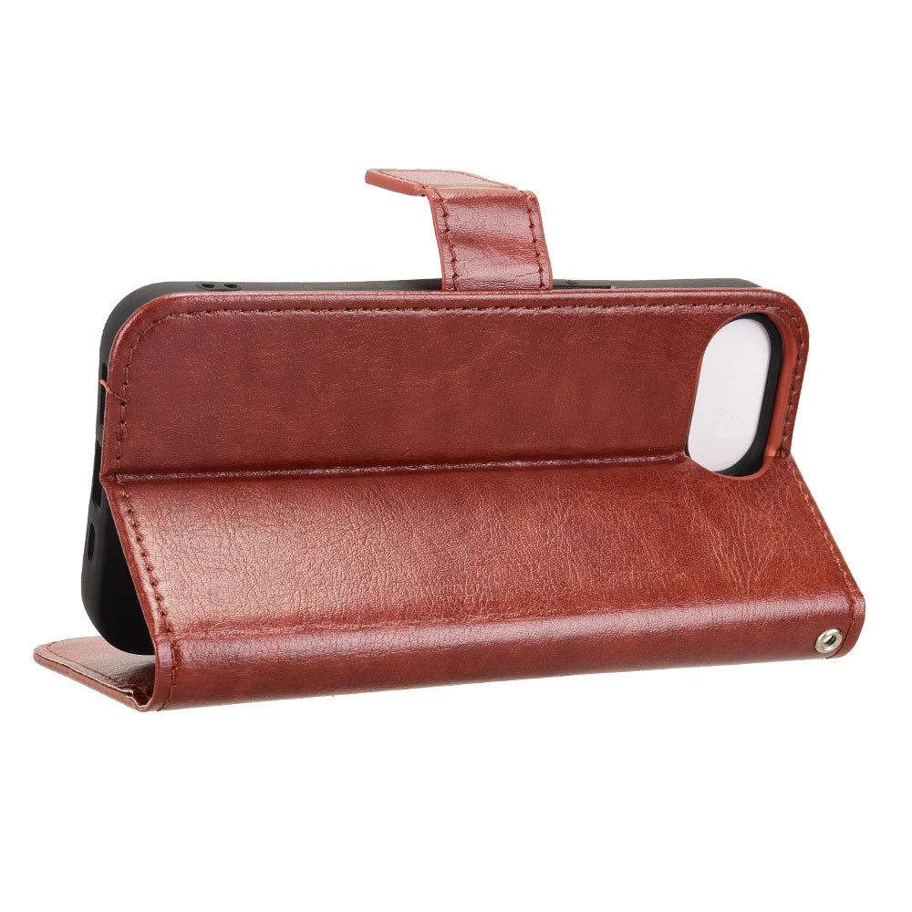 For iPhone 17e / 16e Case Crazy Horse Texture PU Leather Phone Wallet Cover - Brown - 3