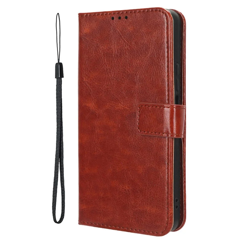 For iPhone 17e / 16e Case Crazy Horse Texture PU Leather Phone Wallet Cover - Brown - 5
