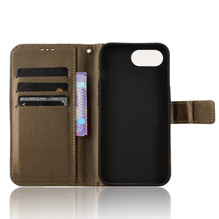 For iPhone 17e / 16e Case PU Leather Diamond Texture Wallet Phone Cover - Brown - 4