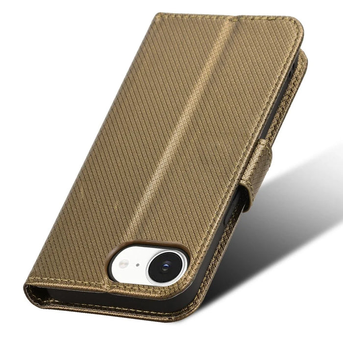 For iPhone 17e / 16e Case PU Leather Diamond Texture Wallet Phone Cover - Brown - 5