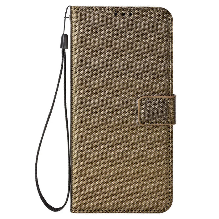 For iPhone 17e / 16e Case PU Leather Diamond Texture Wallet Phone Cover - Brown - 6