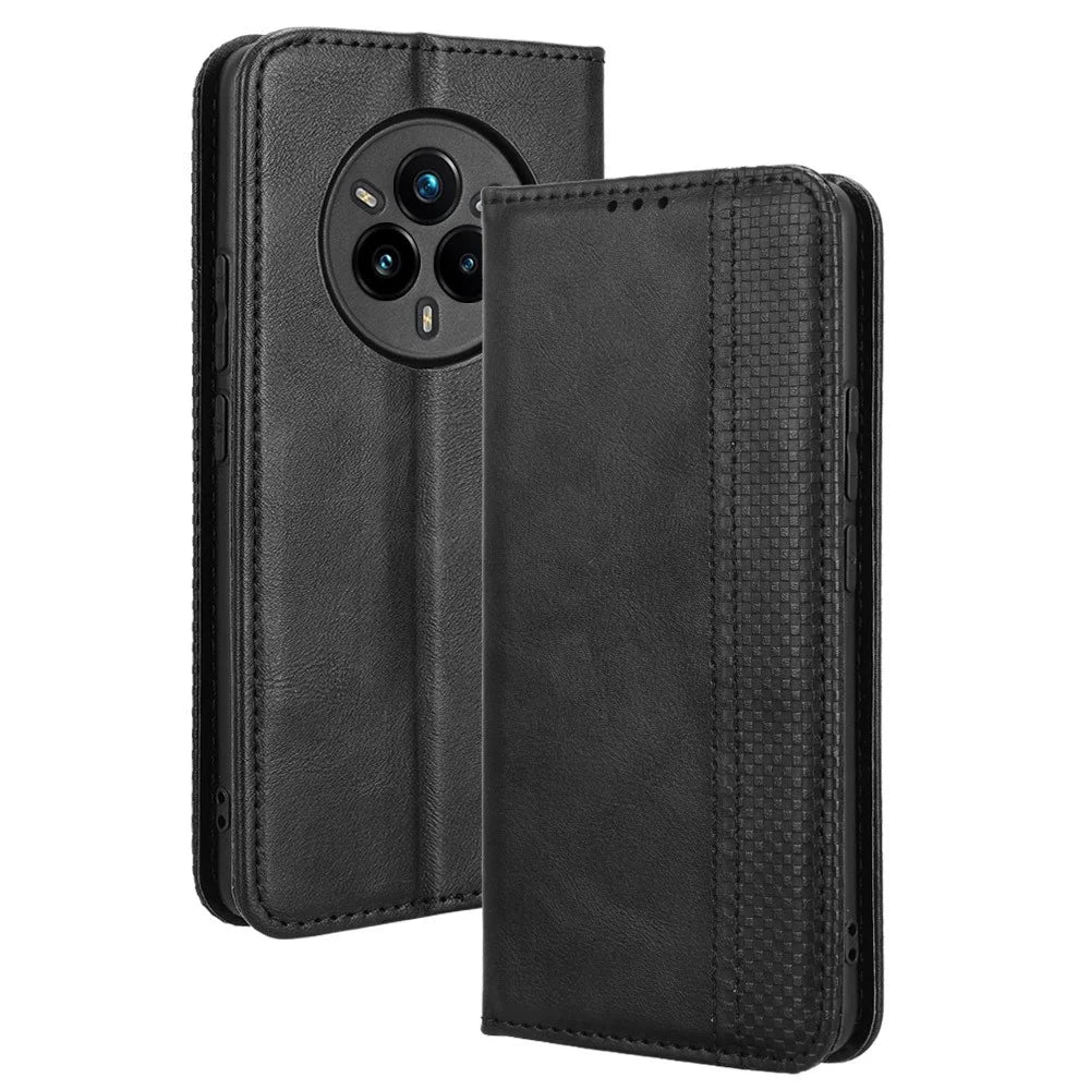 For Realme 14 Pro+ 5G Case Wallet Stand Retro Texture Leather Phone Cover - Black - 1